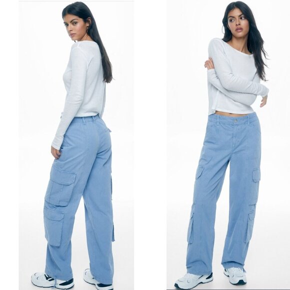 Pull & Bear Light Blue Cargo Pants with Drawstring Leg Size 0 - Picture 1 of 16